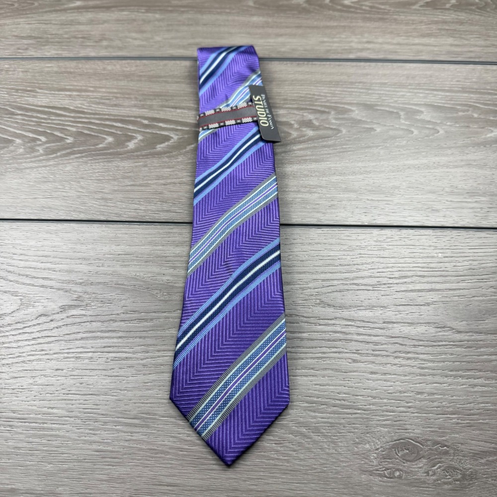 Daniel De Fasson Mens Silk Tie Striped Chevron Lavender OS New